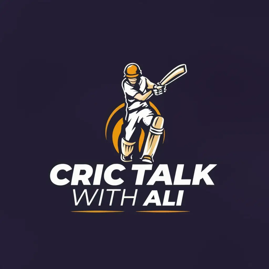 a logo design,with the text "CRIC TALK with ALI", main symbol:Batsman Hitting The Ball,Moderate,be used in Sports Fitness industry,clear background
