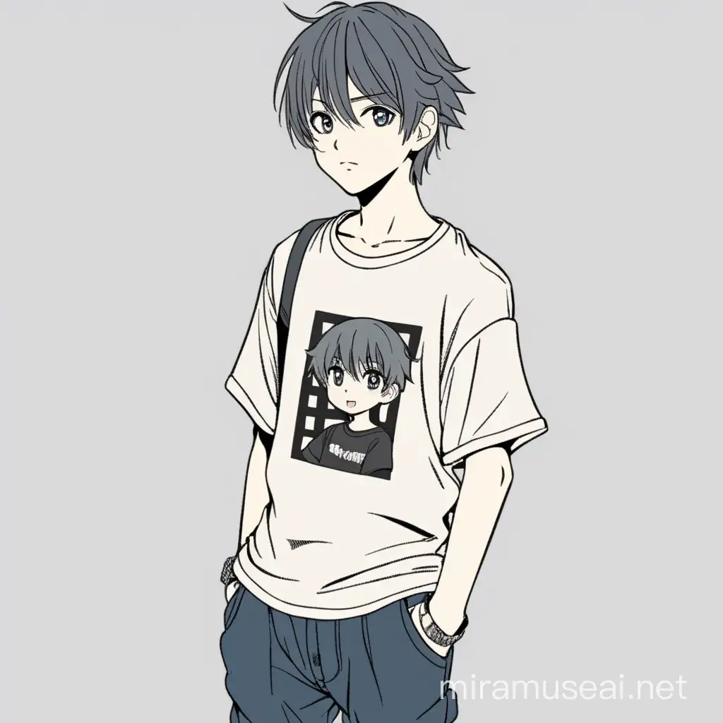 Anime Boy in Casual Attire Standing Tall