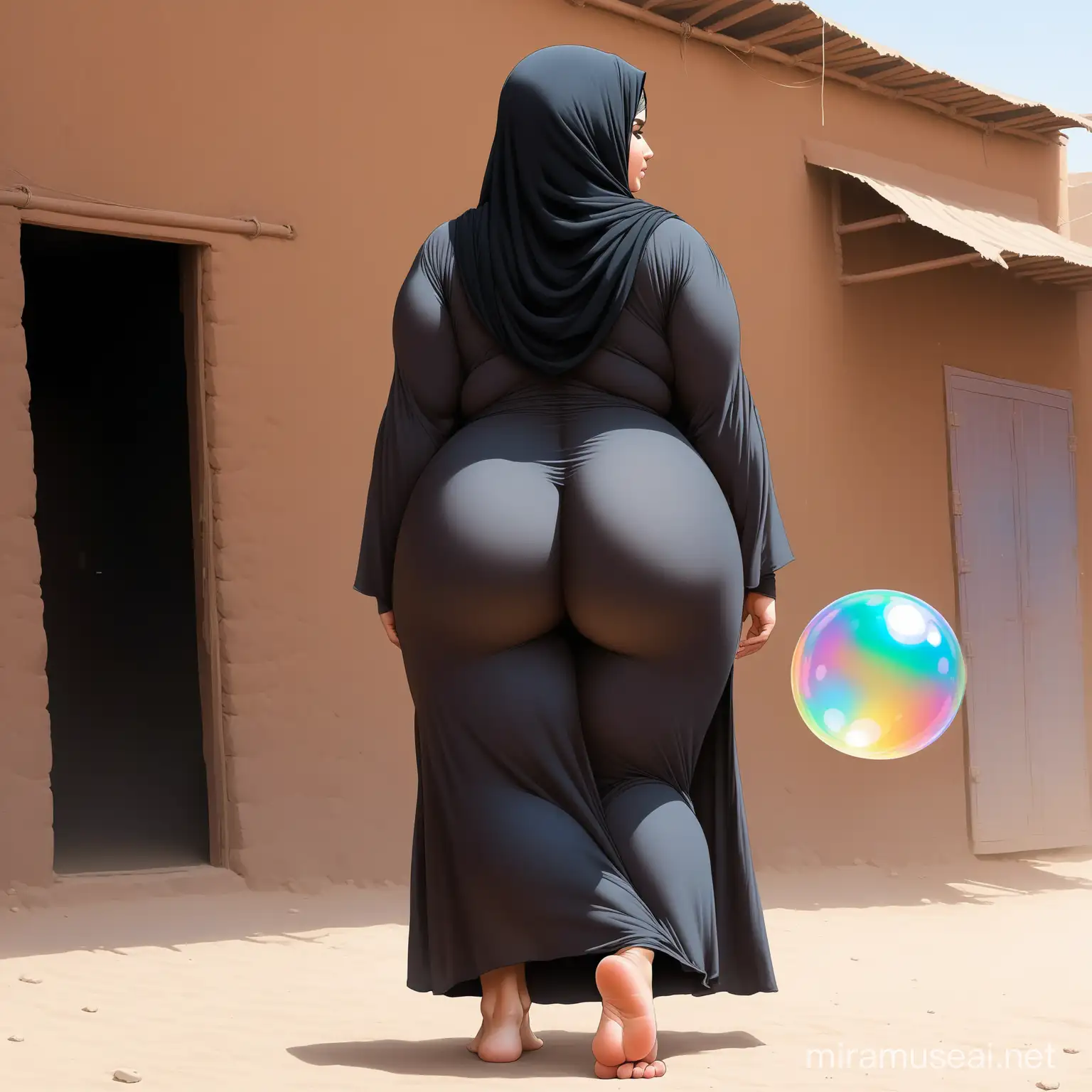 Colorful Afghan Woman with Large Bare Butt in Urban Slum Setting