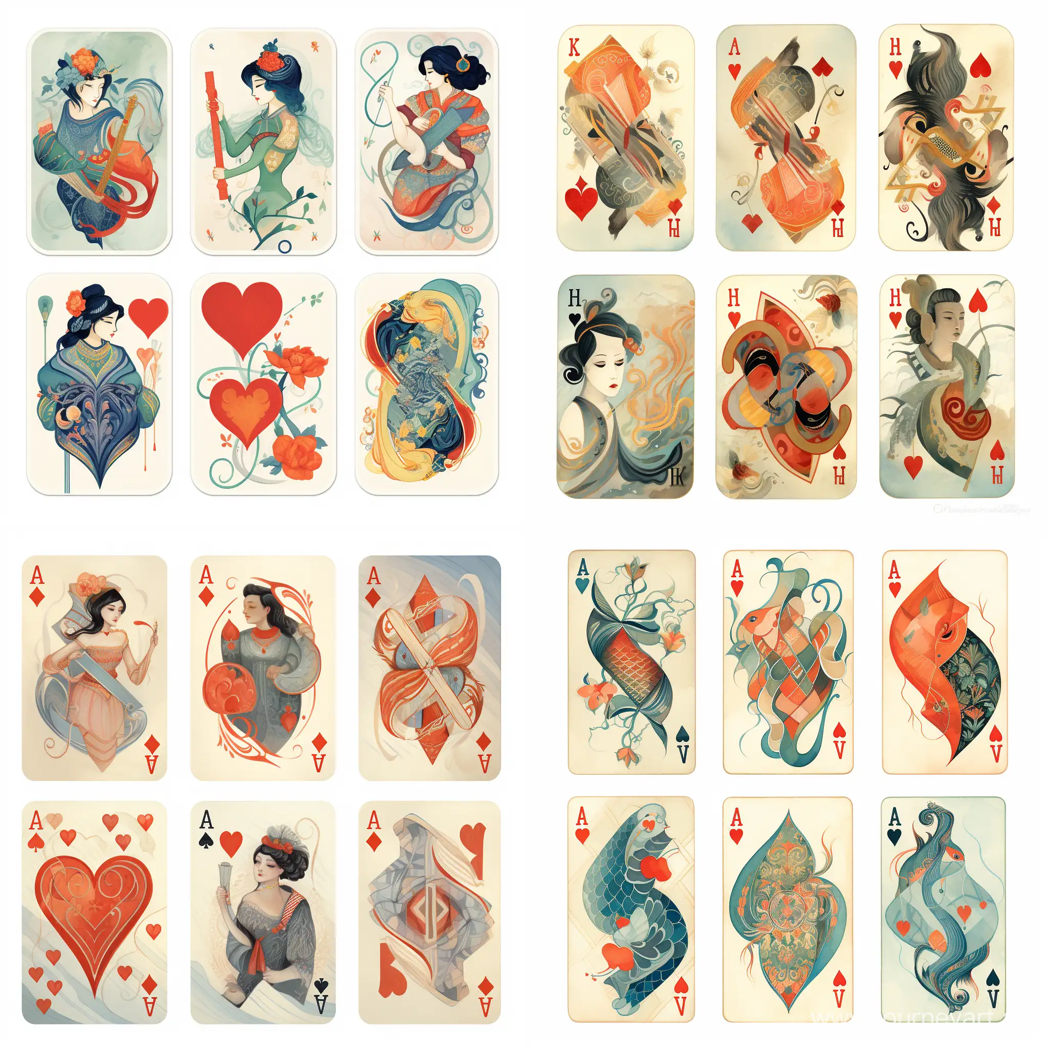 Ancient-China-Playing-Cards-Stylized-Caricature-Illustrations-of-Hearts-Diamonds-Clubs-and-Spades-by-Victo-Ngai