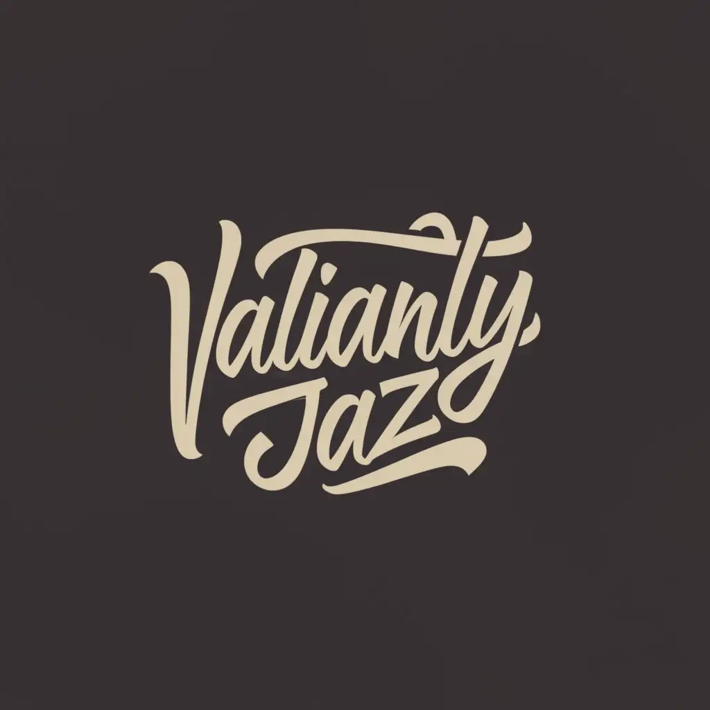 a logo design,with the text "Valiantly jazz", main symbol:Imagine a sleek, modern emblem featuring abstract shapes and lines that convey movement and energy. The word "Valiantly" is rendered in a bold, strong font, symbolizing courage and resilience. Beneath it, the word "Jazz" is written in a more fluid, dynamic font, representing liveliness and vibrancy. This design captures the essence of courage and energy without directly referencing a woman, embodying the spirit of your business as a whole.,Minimalistic,be used in Religious industry,clear background