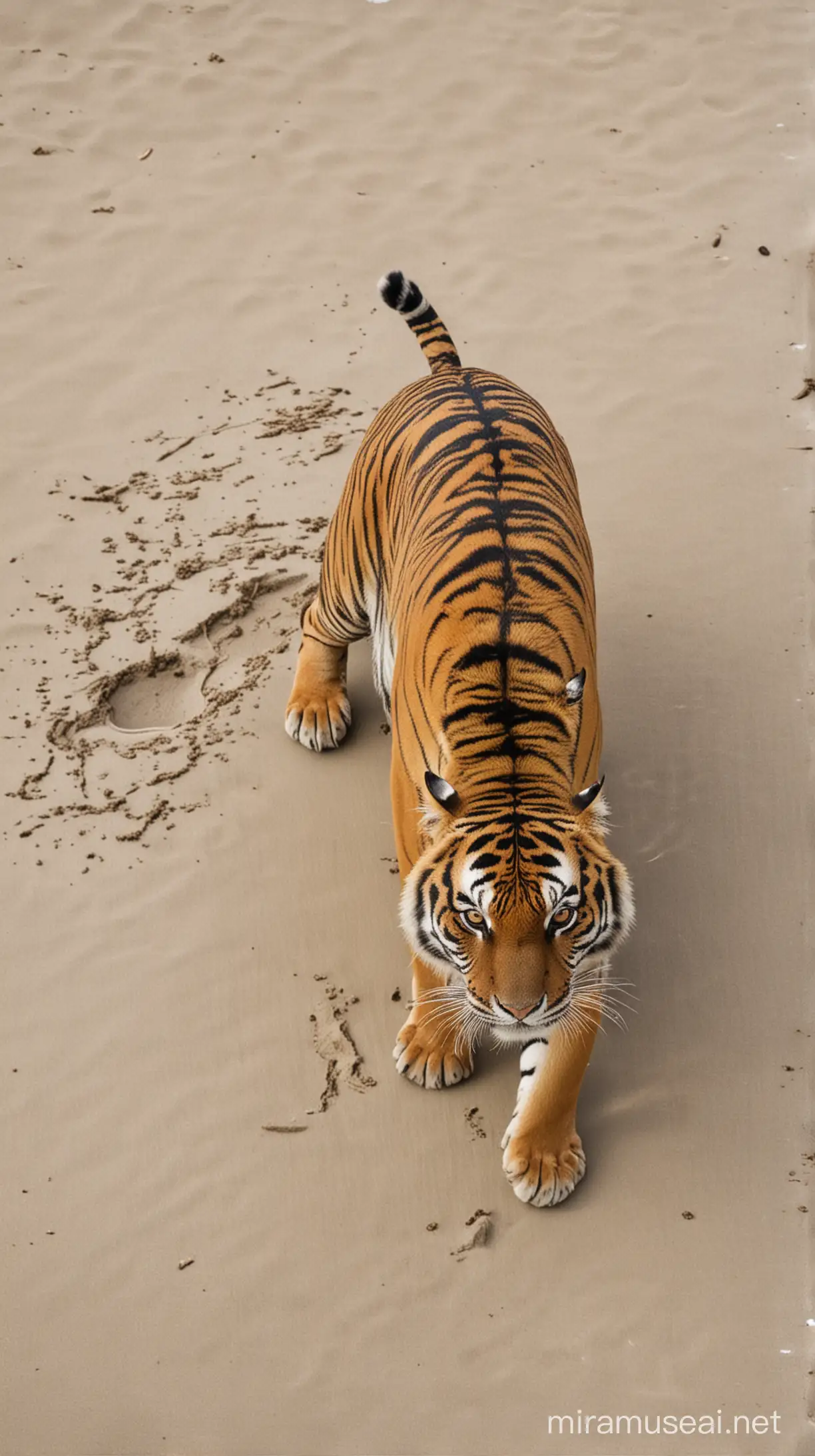The tiger was on the beach, many people saw it