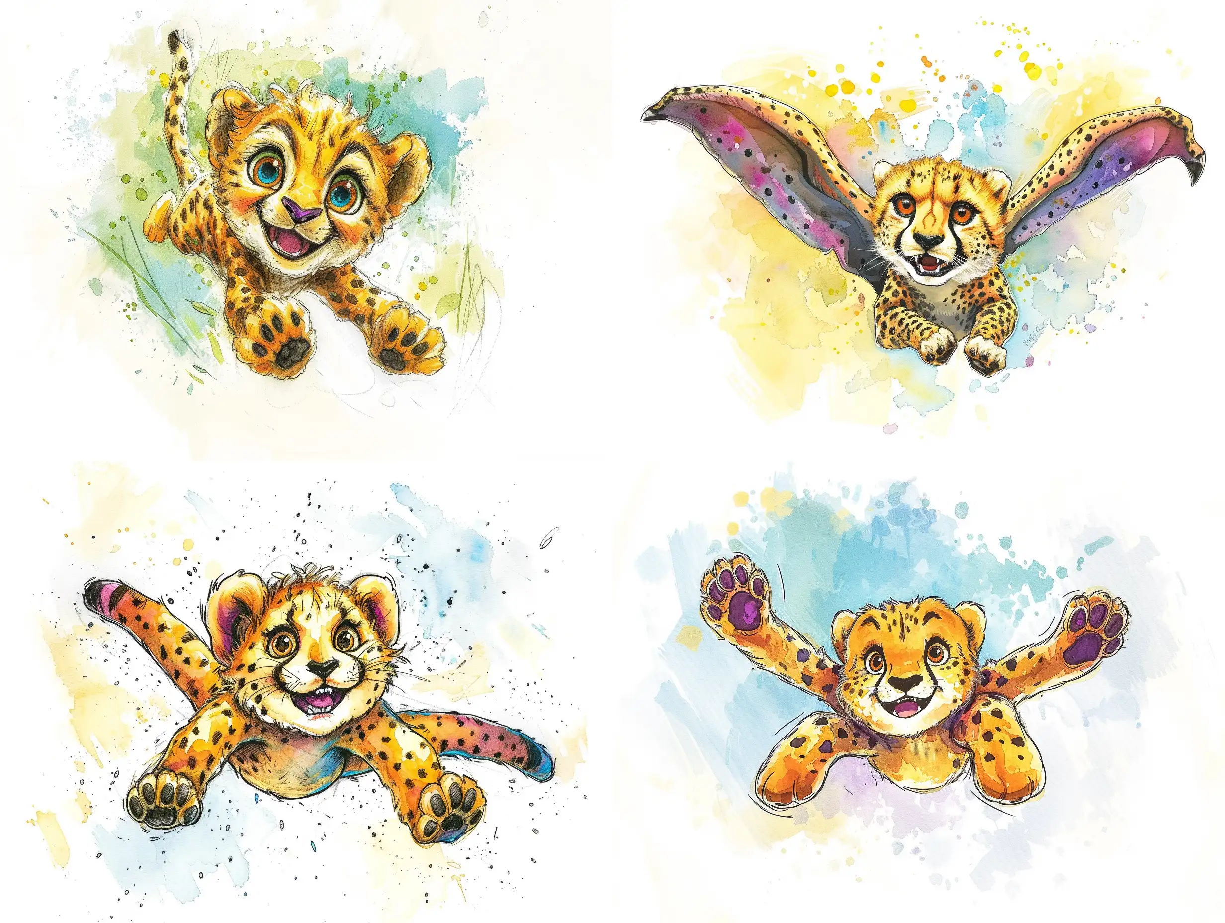 Joyful-Cheetah-Soars-in-Tim-Burtoninspired-Watercolor-Caricature