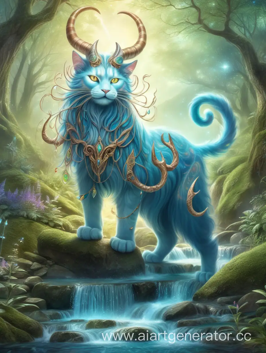 Majestic-Cosmic-Cat-with-Magical-Branching-Horns-Along-Mountain-Stream