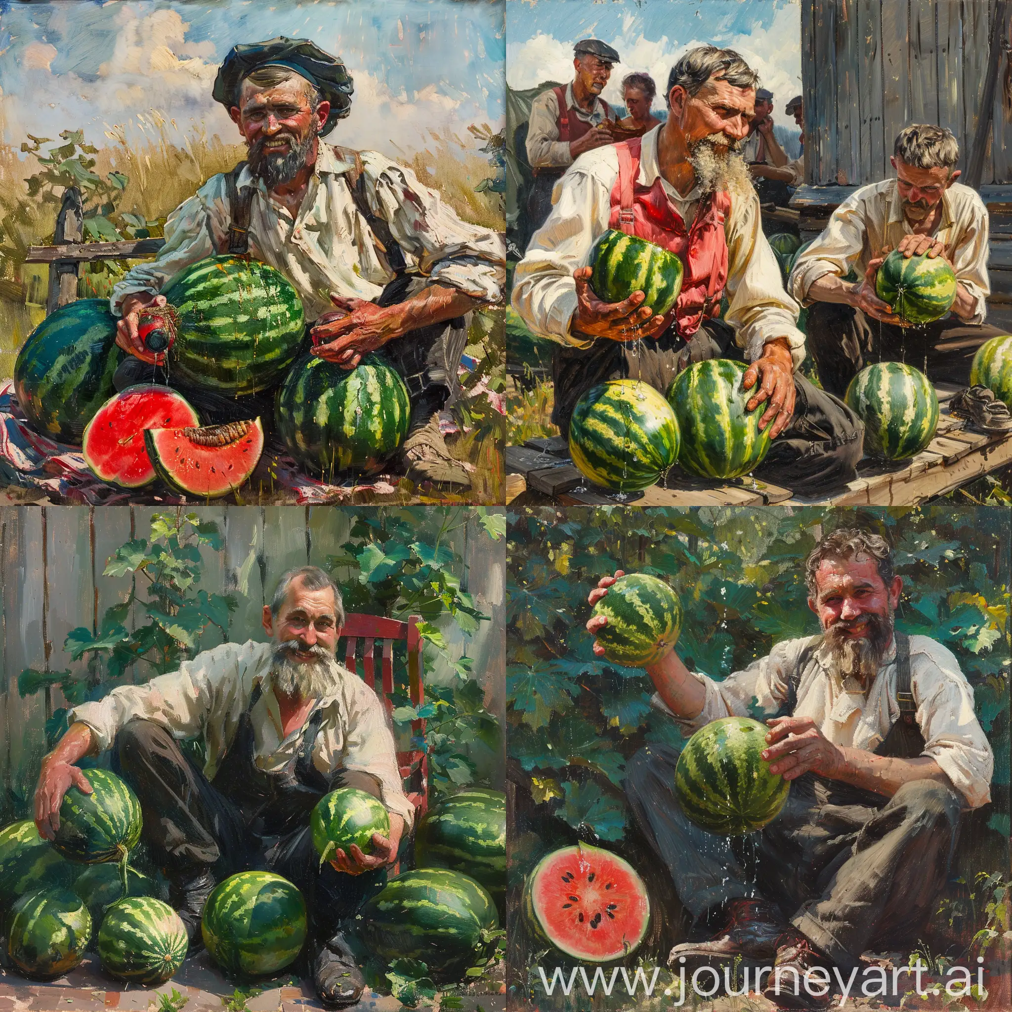 Russian-Business-Leader-Herman-Gref-Enjoying-HighQuality-Watermelons