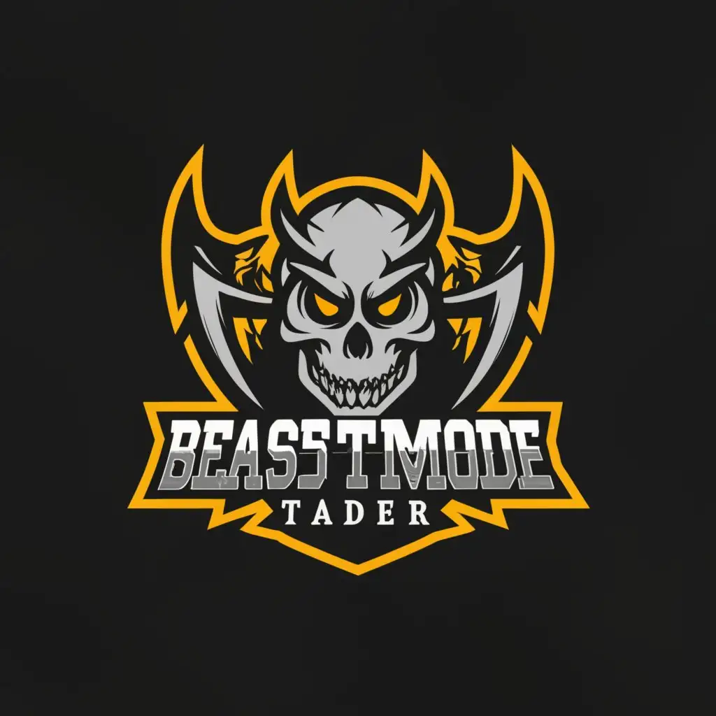 a logo design,with the text "BeastMode Trader", main symbol:SKULL,Moderate,clear background