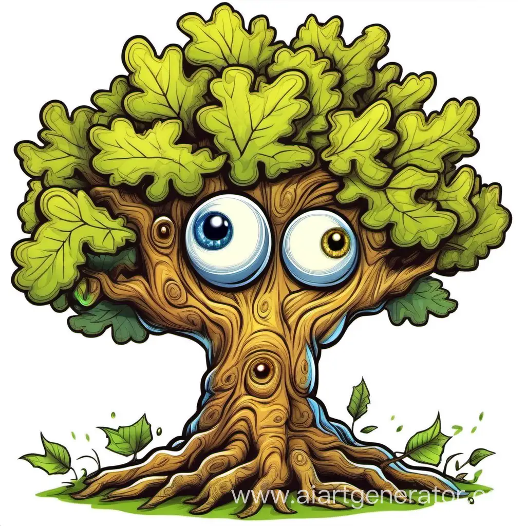 Cheerful-Cartoon-Oak-Tree-with-Expressive-Eyes-Vibrant-Illustration
