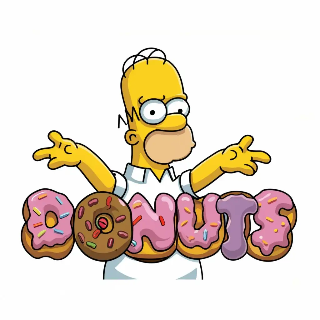 logo, Homer Simpson, with the text "Mmm donuts", typography