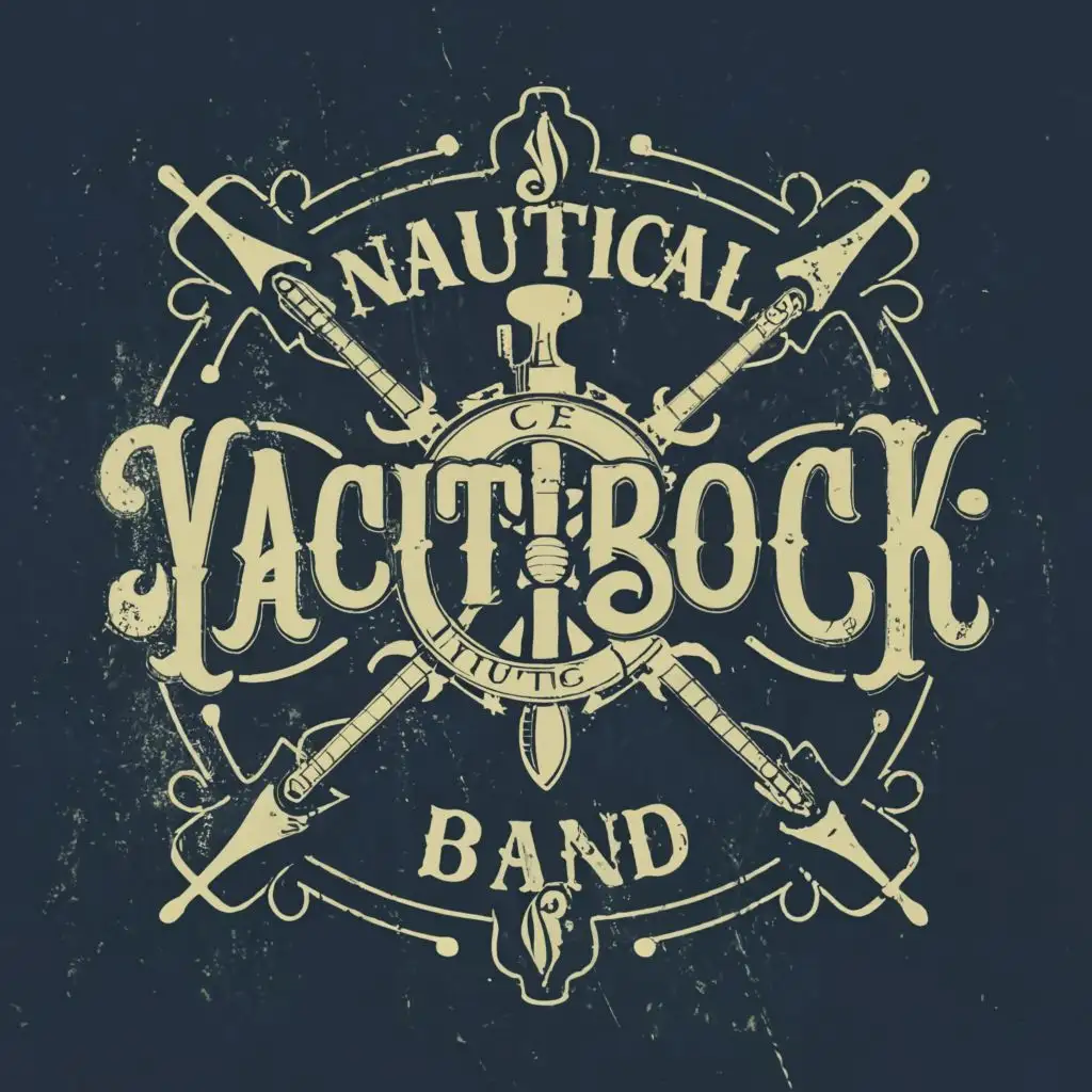 logo, Yacht rock music, helm, rutter, boat, yachts guitars, music notes, with the text "Nautical Groove Band", typography, be used in Entertainment industry