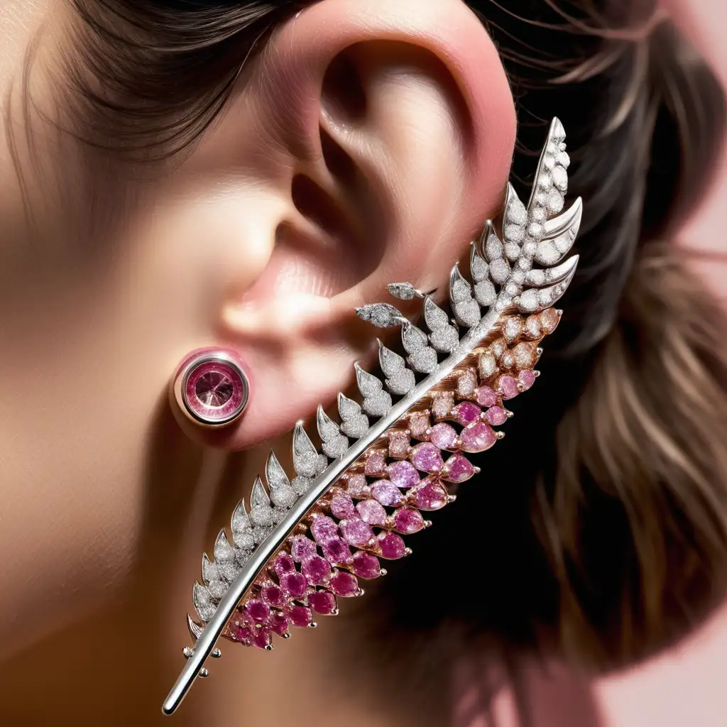 Ombre Pink Diamond Ear Cuff Inspired by Feather Elegance