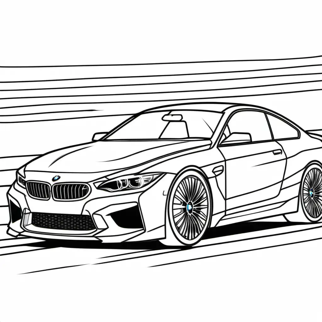 BMW car coloring page, white and black lines.