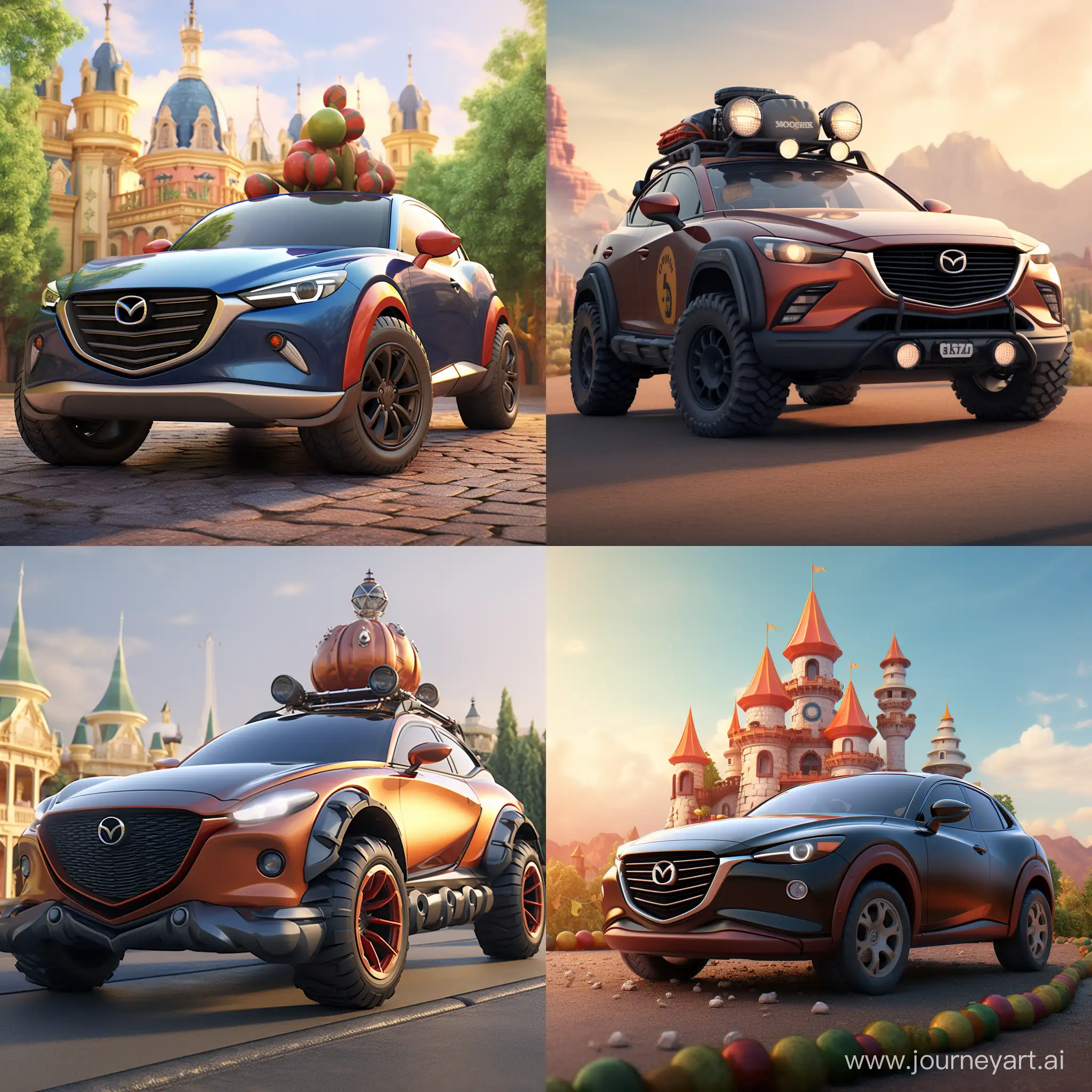 A Mazda CX-30 in the style of Disney Pixar