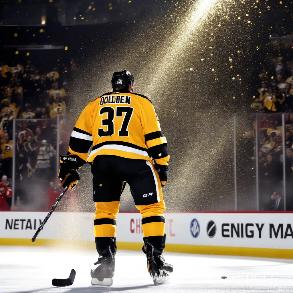 NHL hockey player is showered with a golden rain