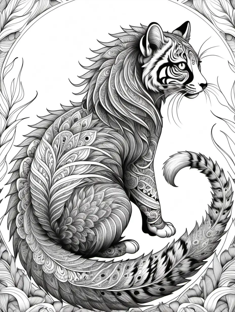  Adult Coloring Book, Vivid Color, High Detail, black and white,  no shading, animal,  tail, fuzzy