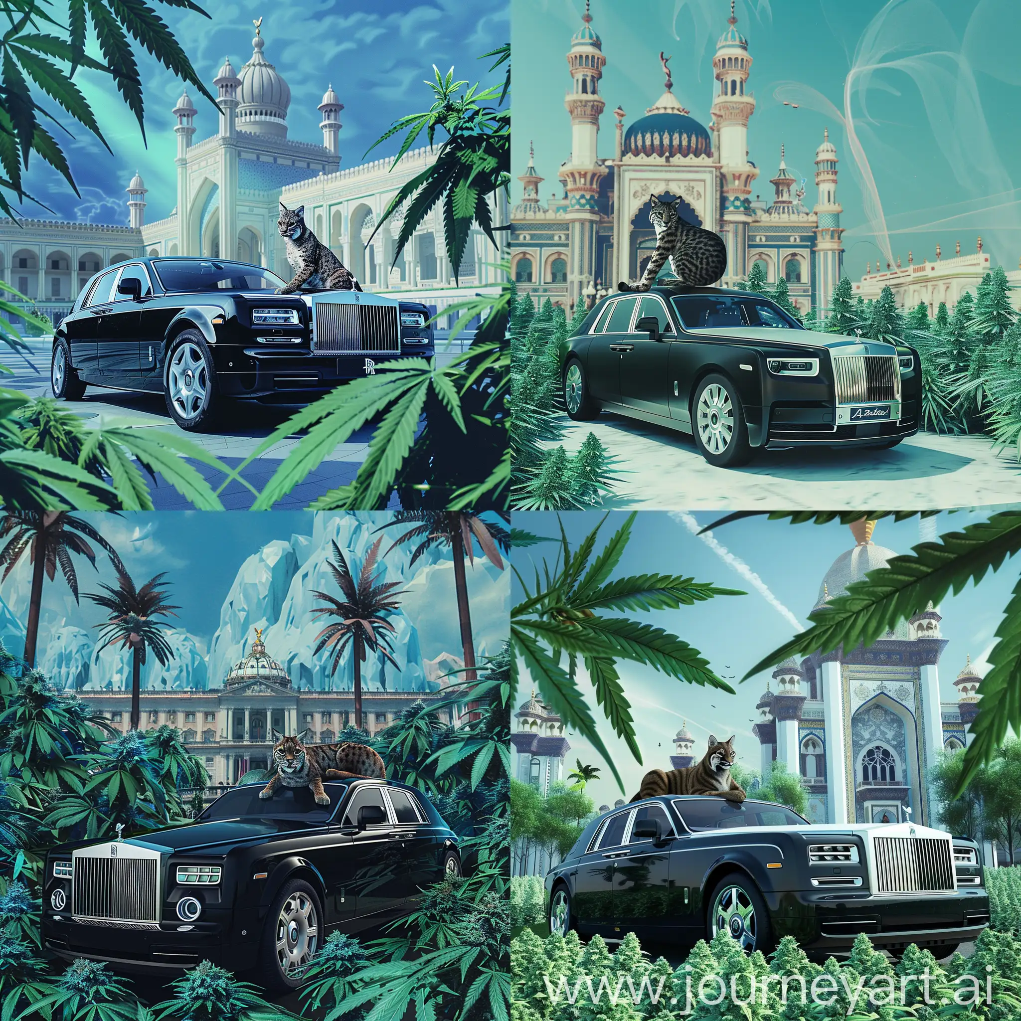 Luxury-Black-RollsRoyce-with-Lynx-and-Palace-Background