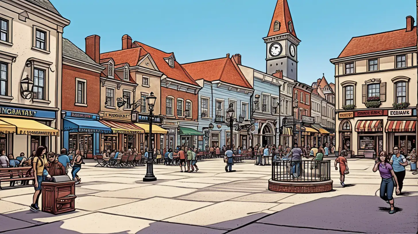 town square, comic book style