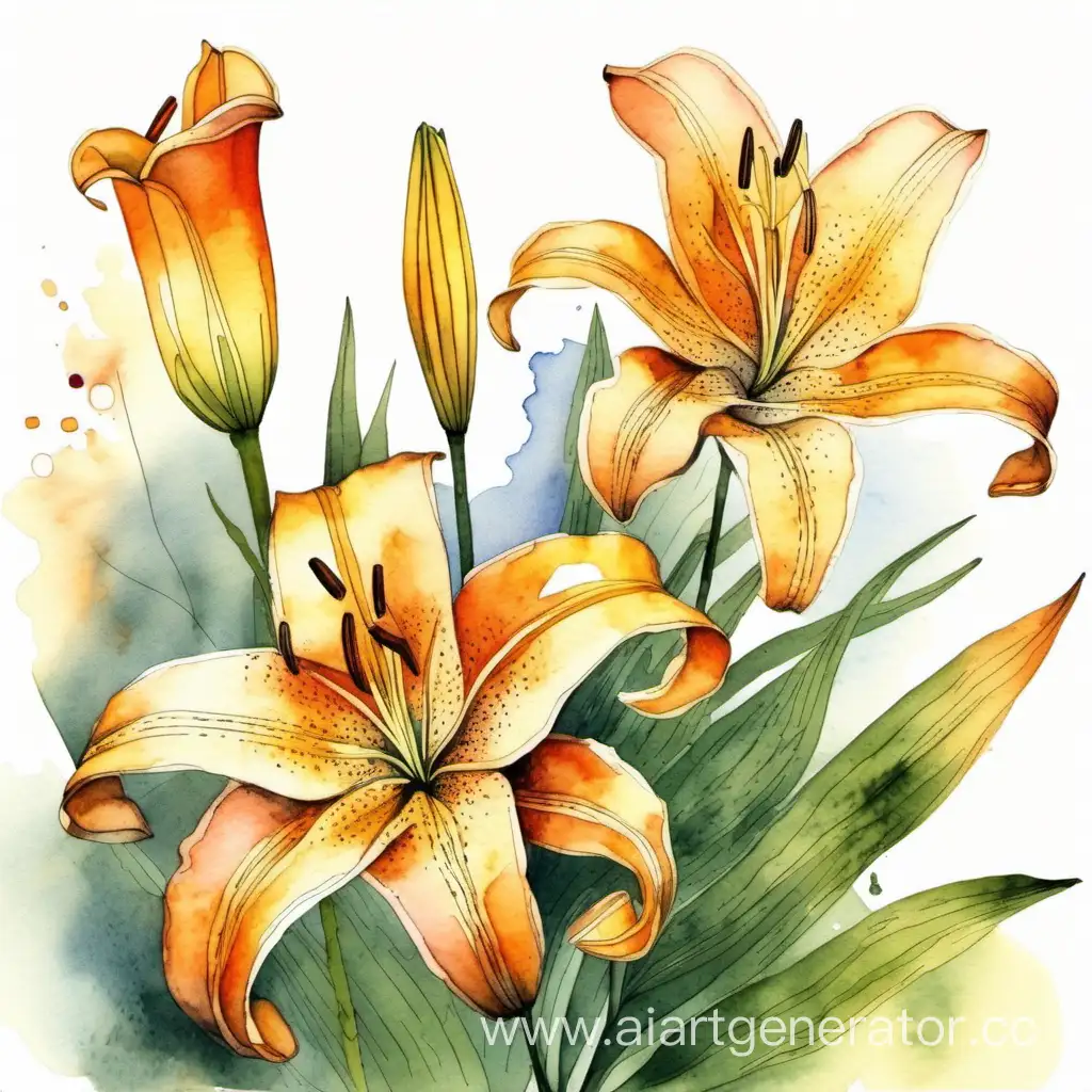 рисунок акварелью цветы лилии