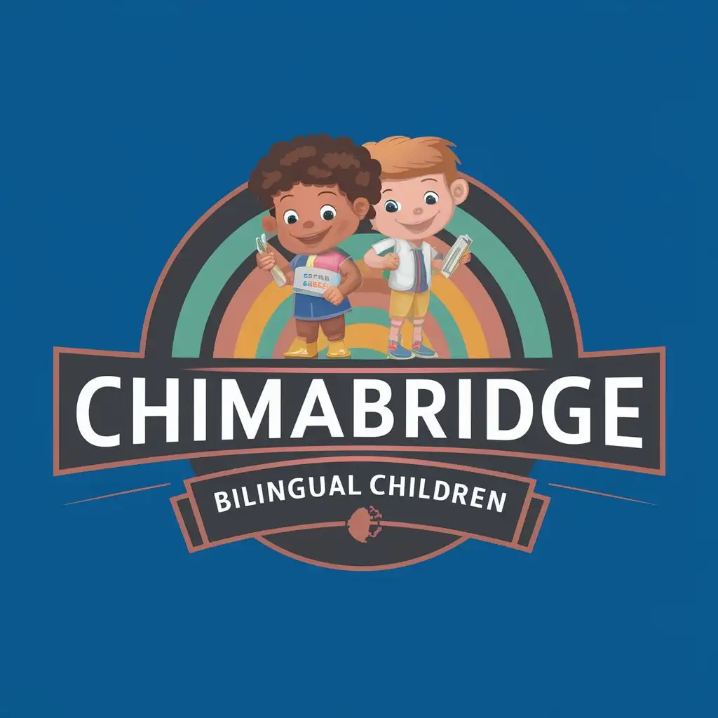logo, Bilingual   KIDS, with the text "CHIMABRIDGE
Bilingual Children", typography, be used in Entertainment industry