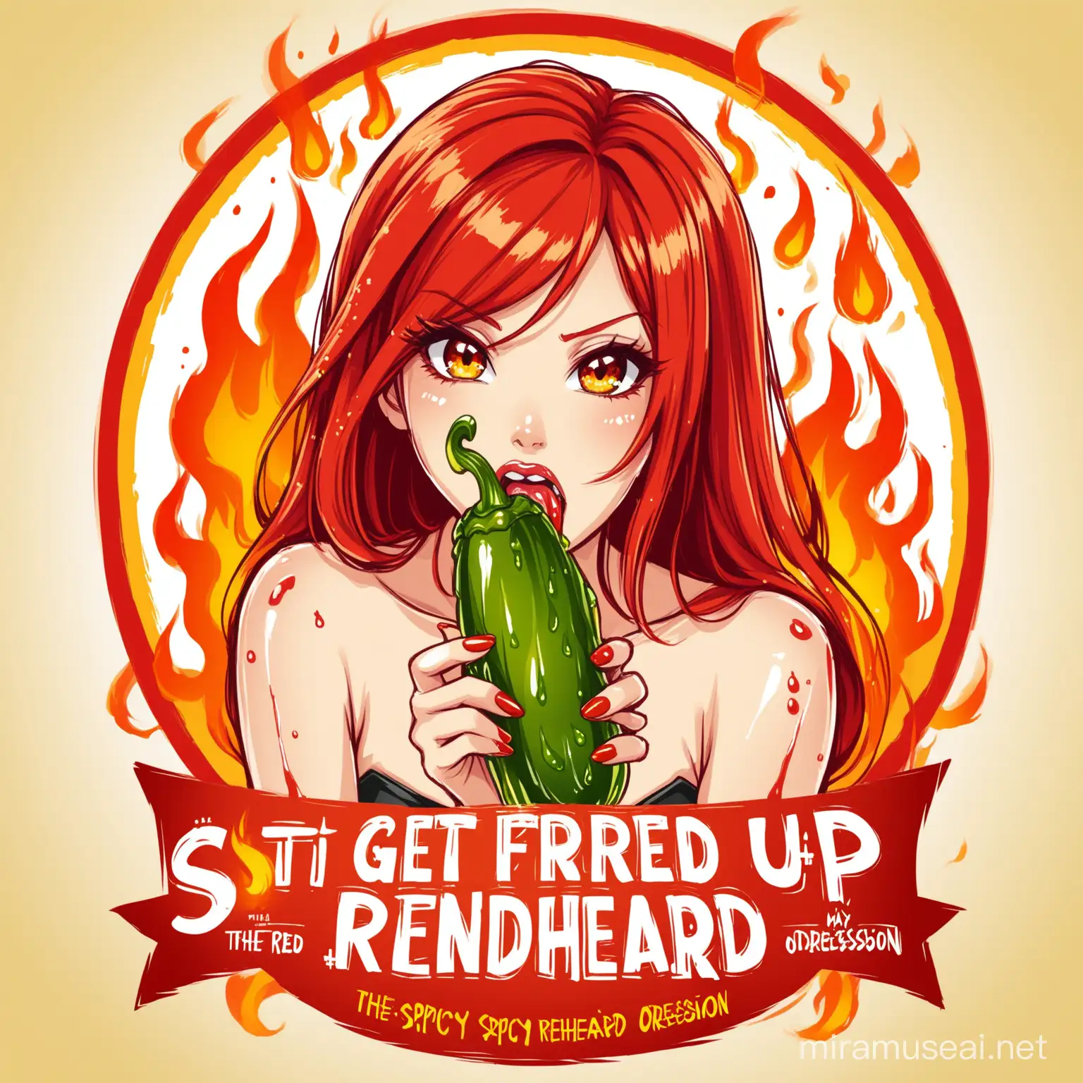 Fiery Redhead Delights Spicy Pickle Queen with Dripping Flavor