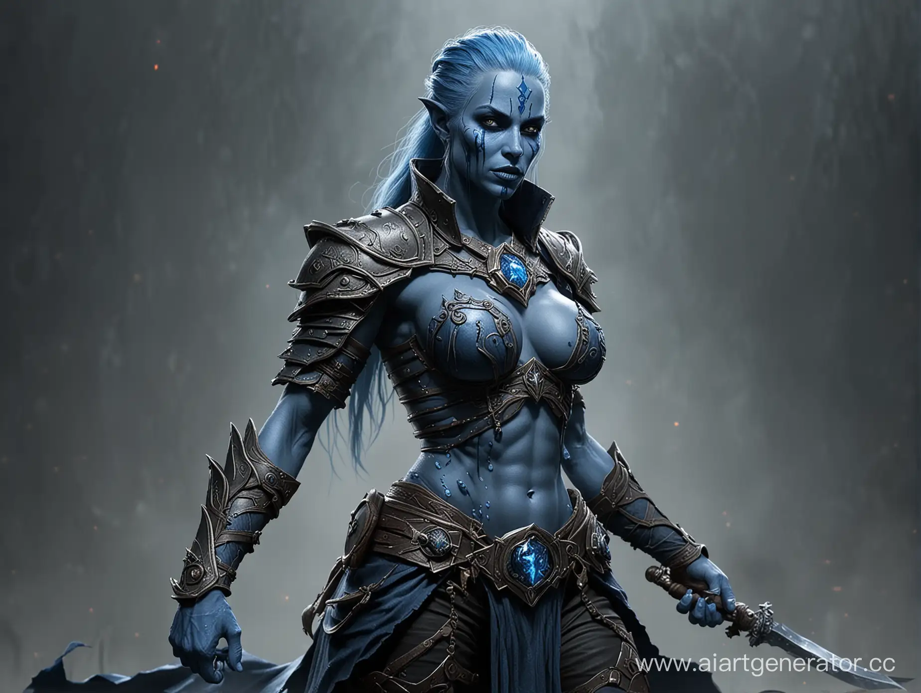 Vedalken with blue skin, D&D, dark fantasy, magic