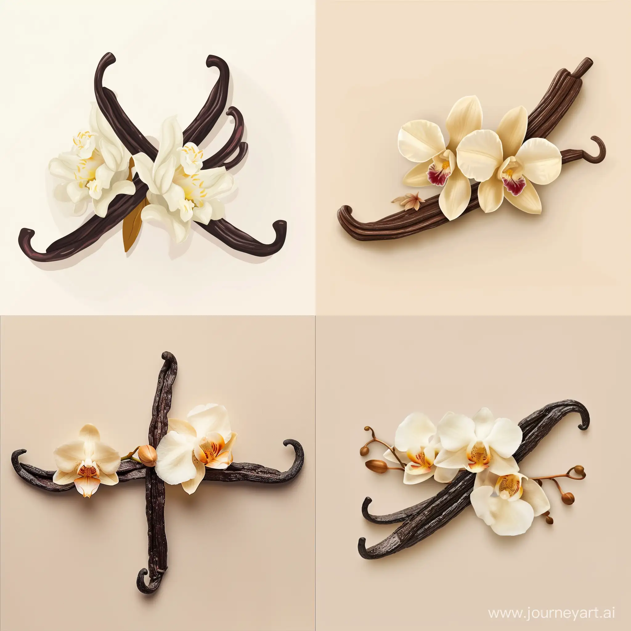 vanilla bean and flower, top down, in flat style