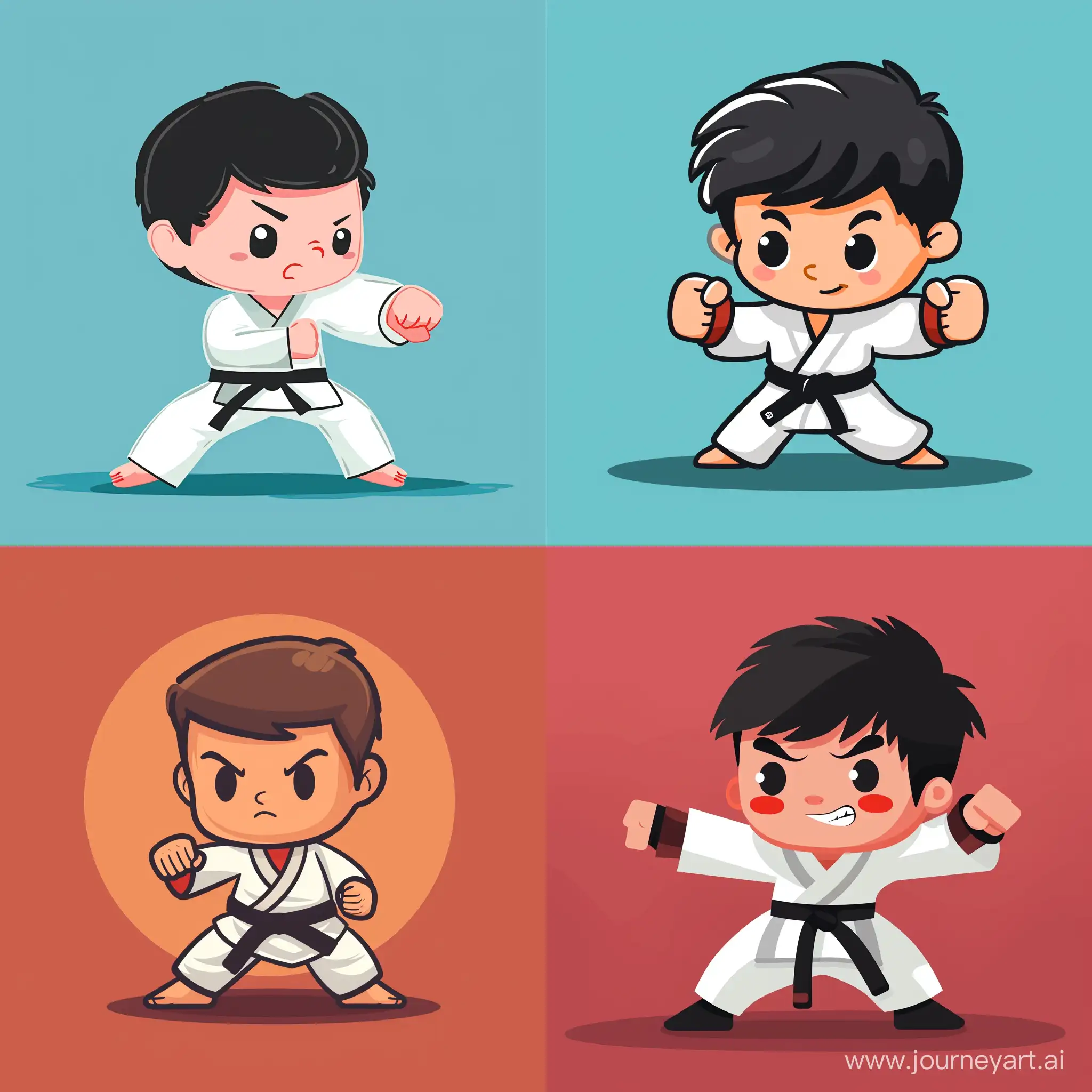 the character of cartoon karate boy, in minimalistic vector style