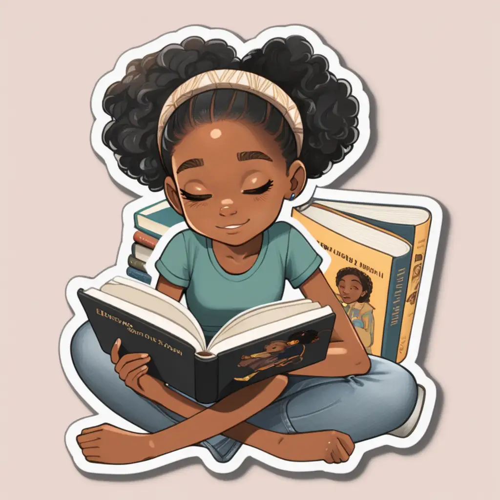 Adorable Black Girl Sticker Collection Enjoying Books