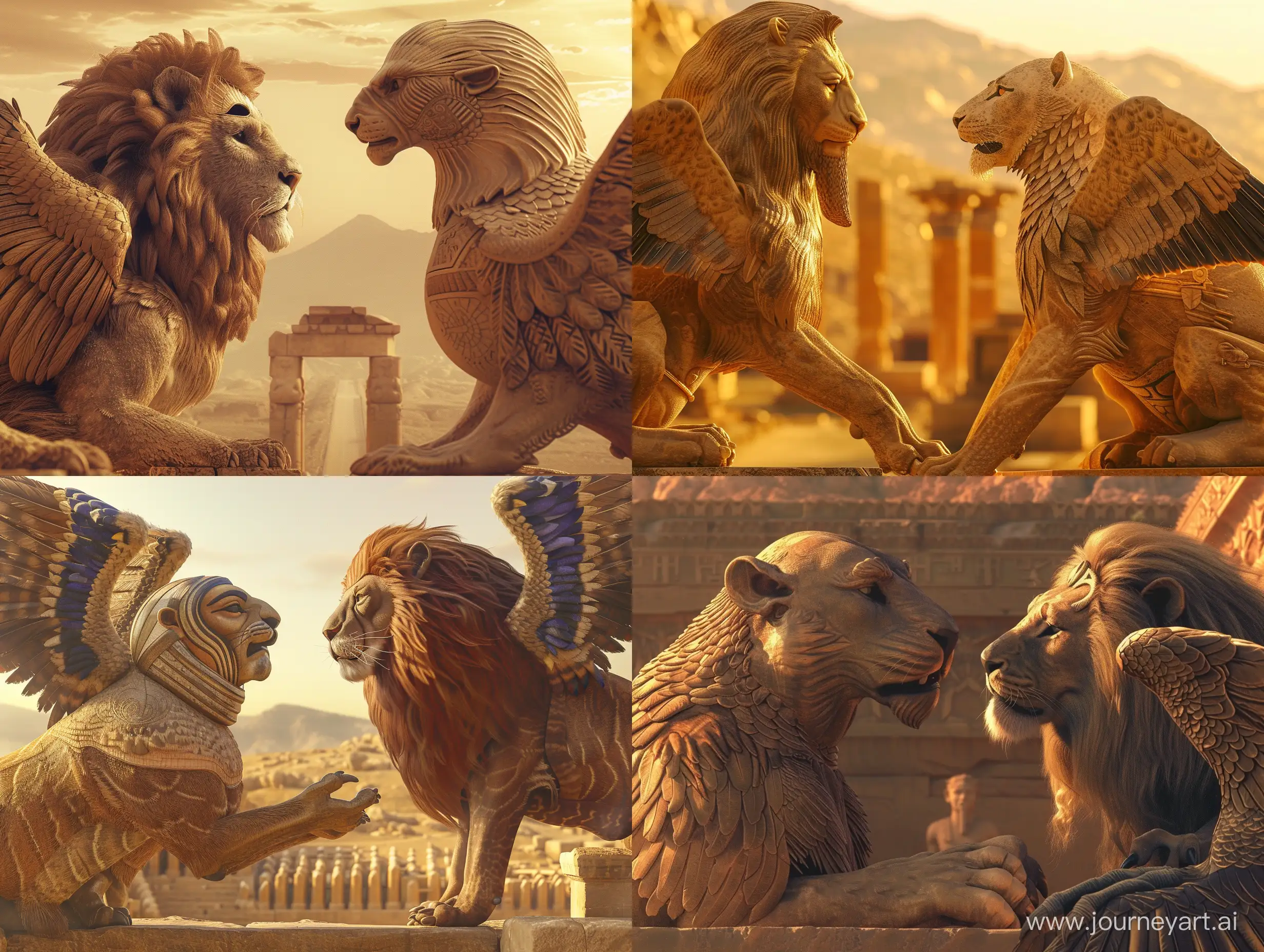 Achaemenid-King-Lion-Talking-to-Eagle-Lion-at-Persepolis-Hill