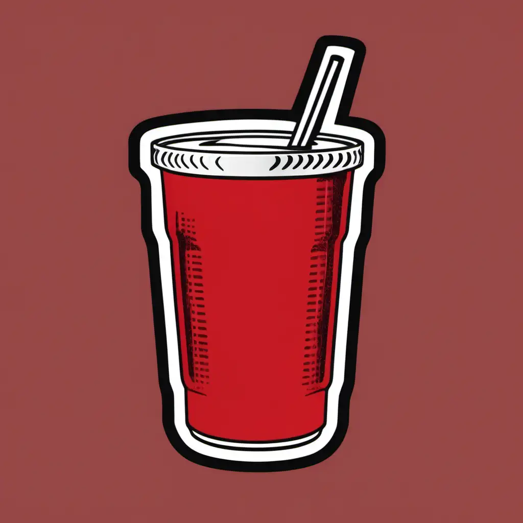 Transparent background, The main subject image is a Stanley tumbler cup, the color of the tumbler is cherry red, the tumbler has a black straw coming out of the top, the Stanley tumbler has the Stanley logo on it, the clipart image has a flattened appearance