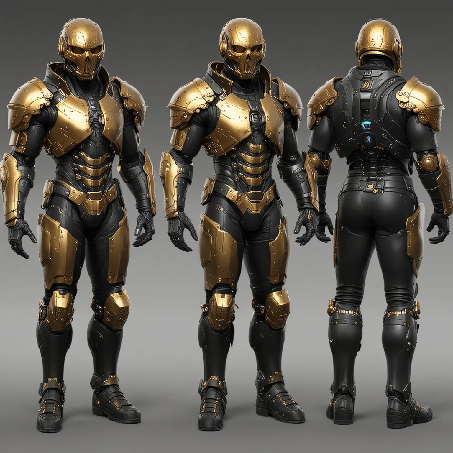 Futuristic Soldier with Skull Symbolism and Golden Deathmask Armor