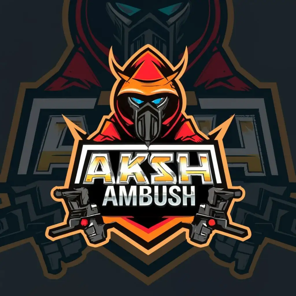 logo, Gaming, with the text "AKSH AMBUSH", typography, be used in Entertainment industry