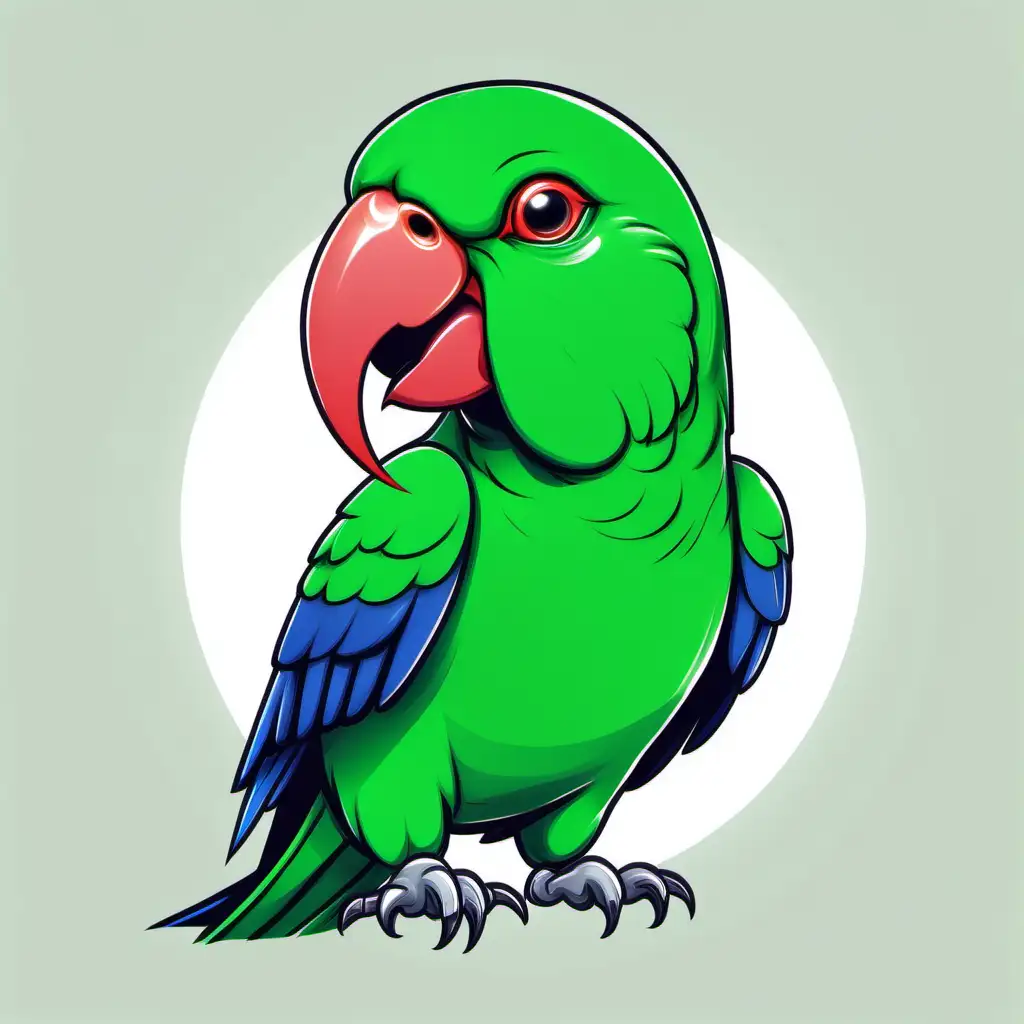 A drawing Cartoon style male all green eclectus parrot