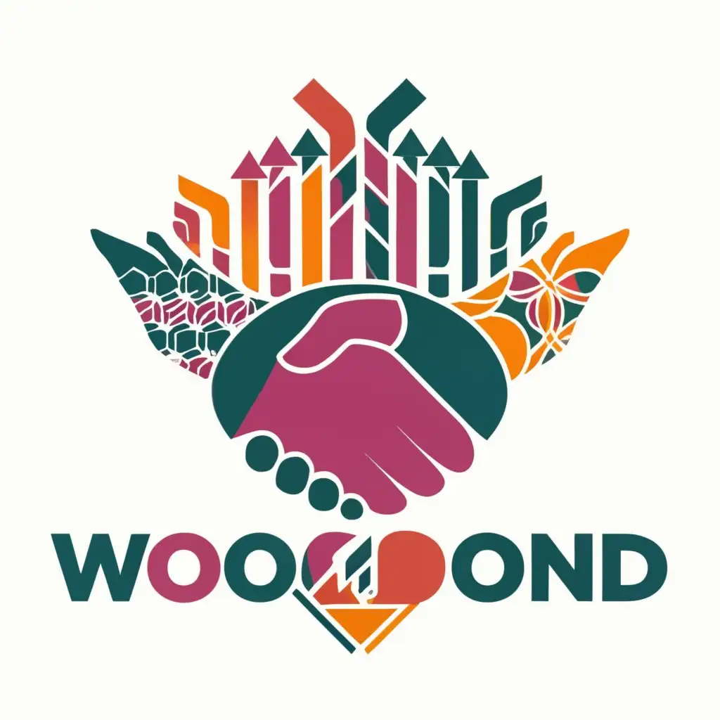 a logo design,with the text "WOOBOND", main symbol:For the main symbol of the WooBond logo, you could consider using a stylized handshake, two hands clasped together, forming a bond or connection. This symbolizes collaboration, partnership, and unity, which aligns with the mission of WorkLink Africa. Additionally, you could incorporate elements like arrows pointing towards each other, representing connection and interaction, or abstract shapes forming a cohesive unit, symbolizing unity and teamwork. Ultimately, the main symbol should effectively convey the core values and objectives of the platform while being visually appealing and memorable.,complex,clear background