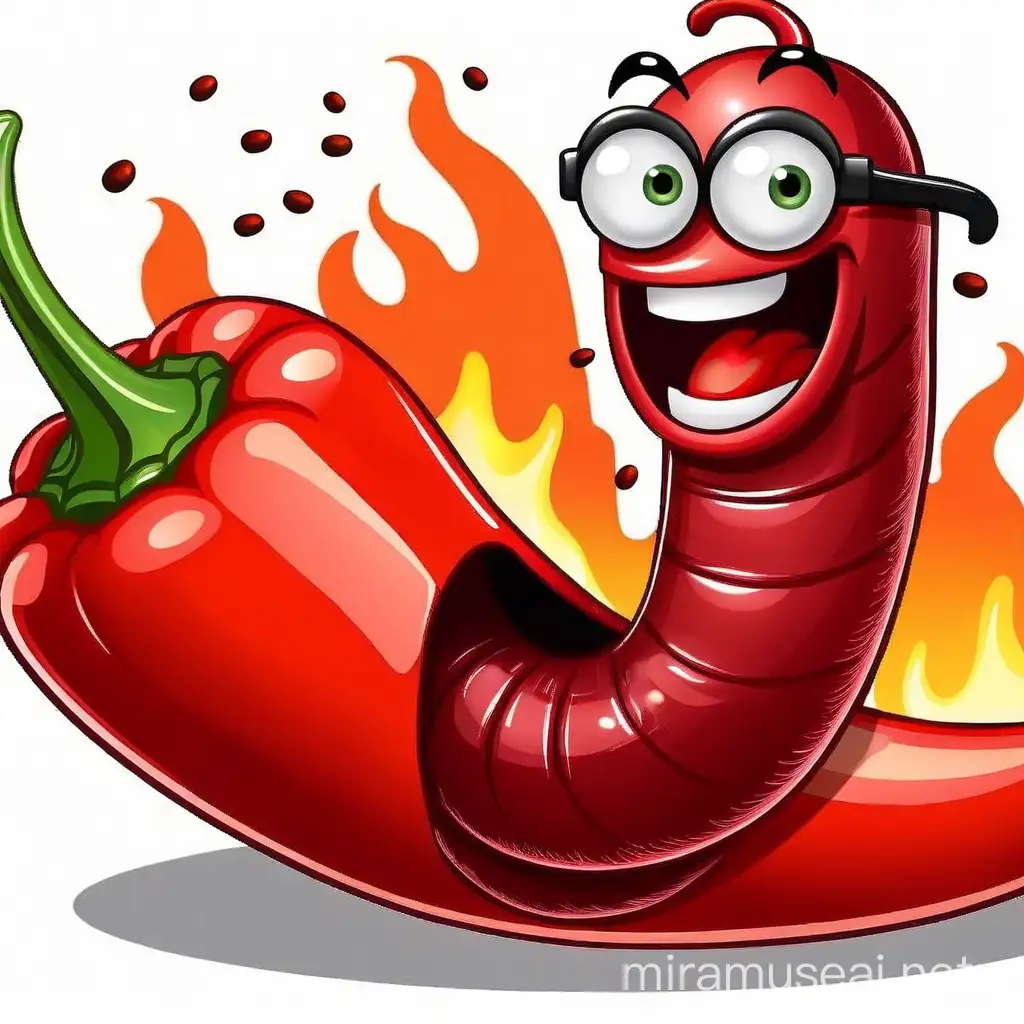 Cheerful Worm Enjoying a Spicy Feast