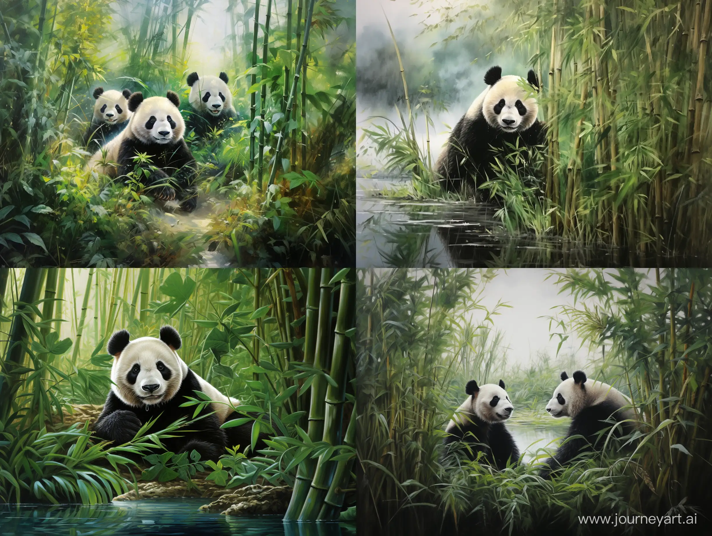 pandas, bamboo, forest, nature,art