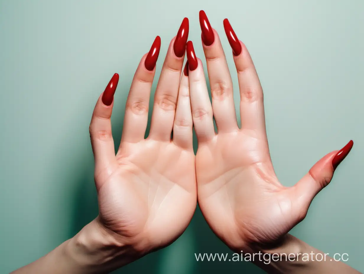 Elegant-Woman-with-Long-Red-Nails-Extending-Welcoming-Gesture