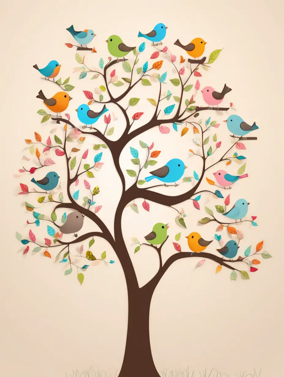 Colorful Birds Perched on a Vibrant Tree Branch