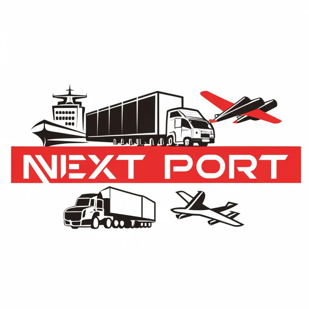 logo, CARGOSHIP, FLIGHT AND TRUCK, with the text "NEXTPORT RED AND BLACK COLOUR", typography