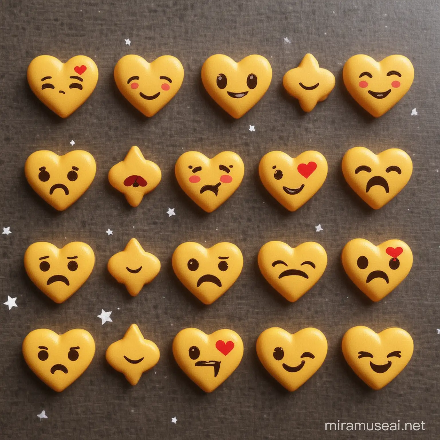 I would like you to produce some symbols- emojis that I can use in the background of my photos when i do the editing. Use little stars or hearts to produce this pattern of symbols. I want these to be small symbols in a continous pattern. 

