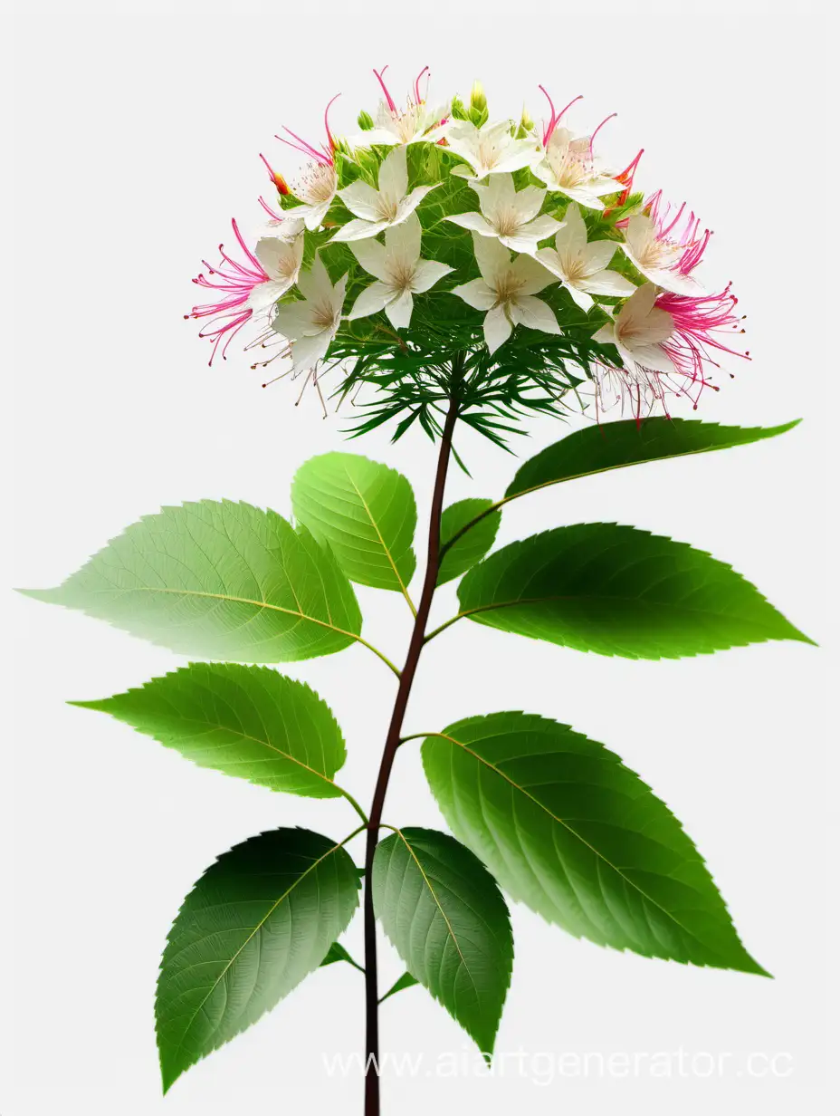 Vibrant-Wild-Flowering-Shrubs-in-8K-AllFocus-Big-Blooms-with-Fresh-Green-Leaves-on-White-Background