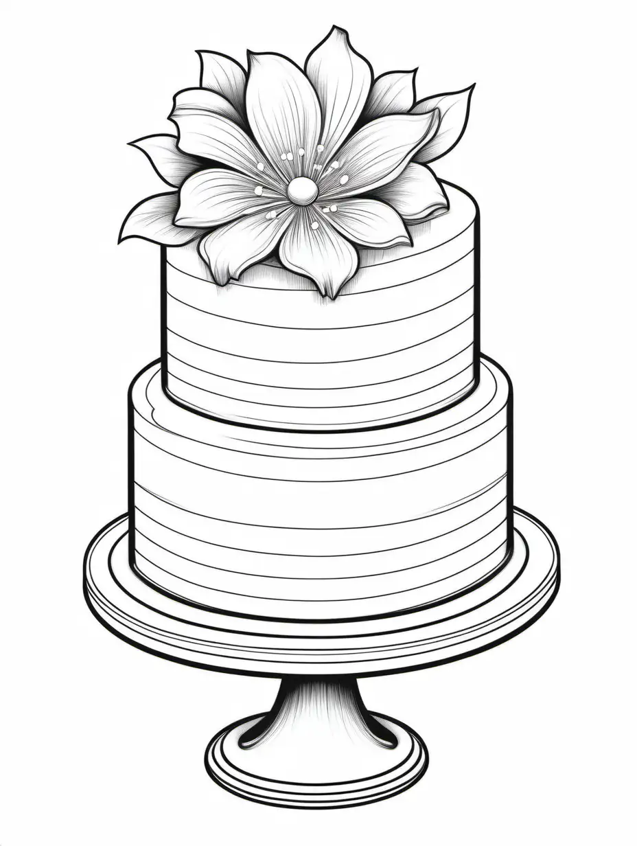 Elegant Black and White Cake with Single Flower Coloring Page