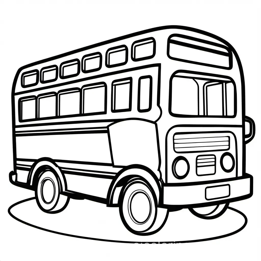 coloring bus, Coloring Page, black and white, line art, white background, Simplicity, Ample White Space. The background of the coloring page is plain white to make it easy for young children to color within the lines. The outlines of all the subjects are easy to distinguish, making it simple for kids to color without too much difficulty