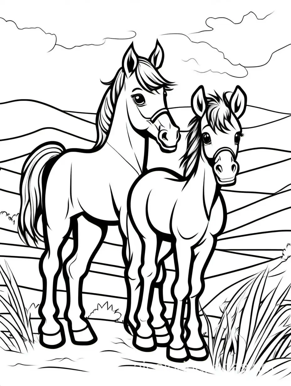 Adorable-Foal-and-Son-Coloring-Page-Simple-Line-Art-on-White-Background