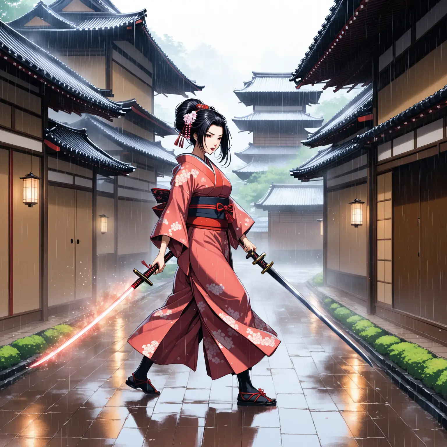 Geisha Swordmaster Duel in Neo Edo Streets