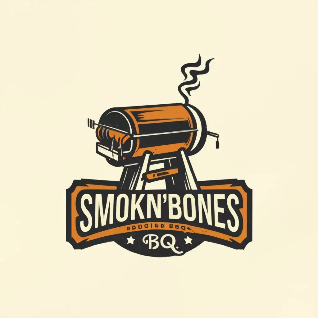 logo, offset smoker., with the text "Smokin Bones BBQ", typography