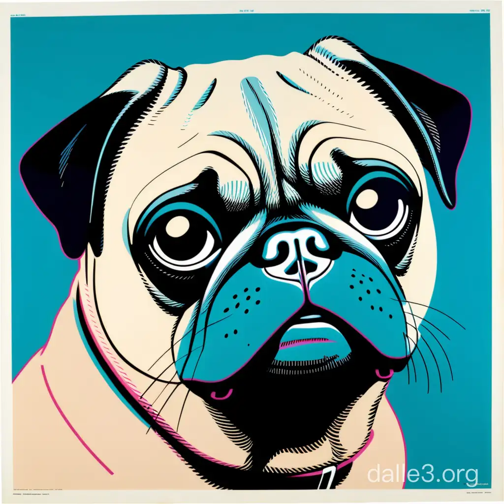 andy warhol silkscreen image of a pug dog face only