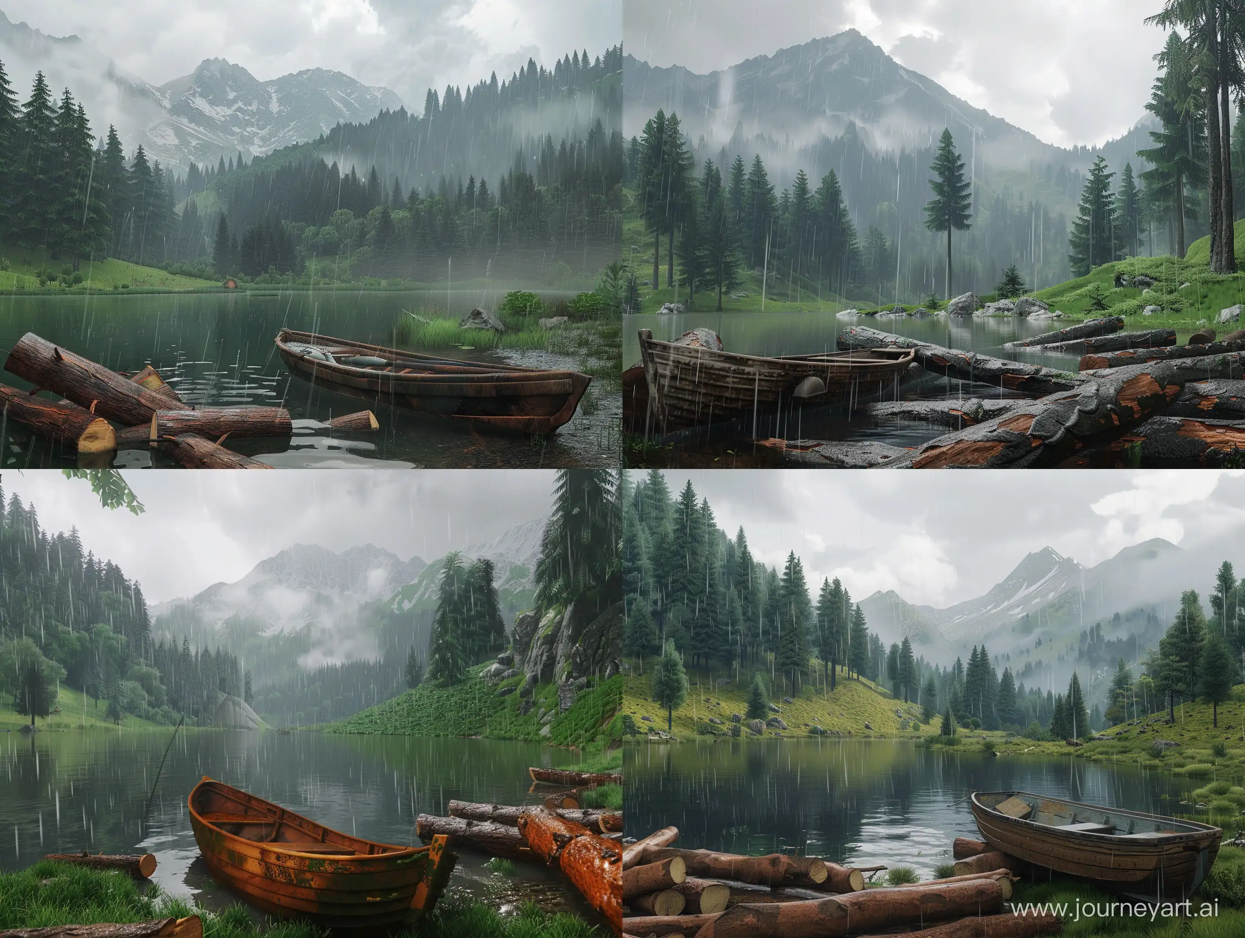 Serene-Lakeside-Scene-with-Boat-Firs-and-Mountains-in-Unreal-Engine-5