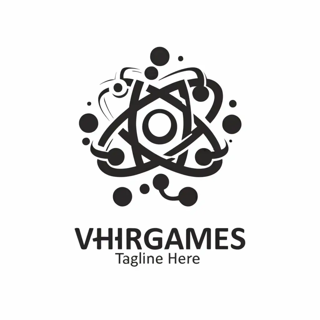 a logo design,with the text "VHRGames", main symbol:atom,Moderate,be used in Entertainment industry,clear background