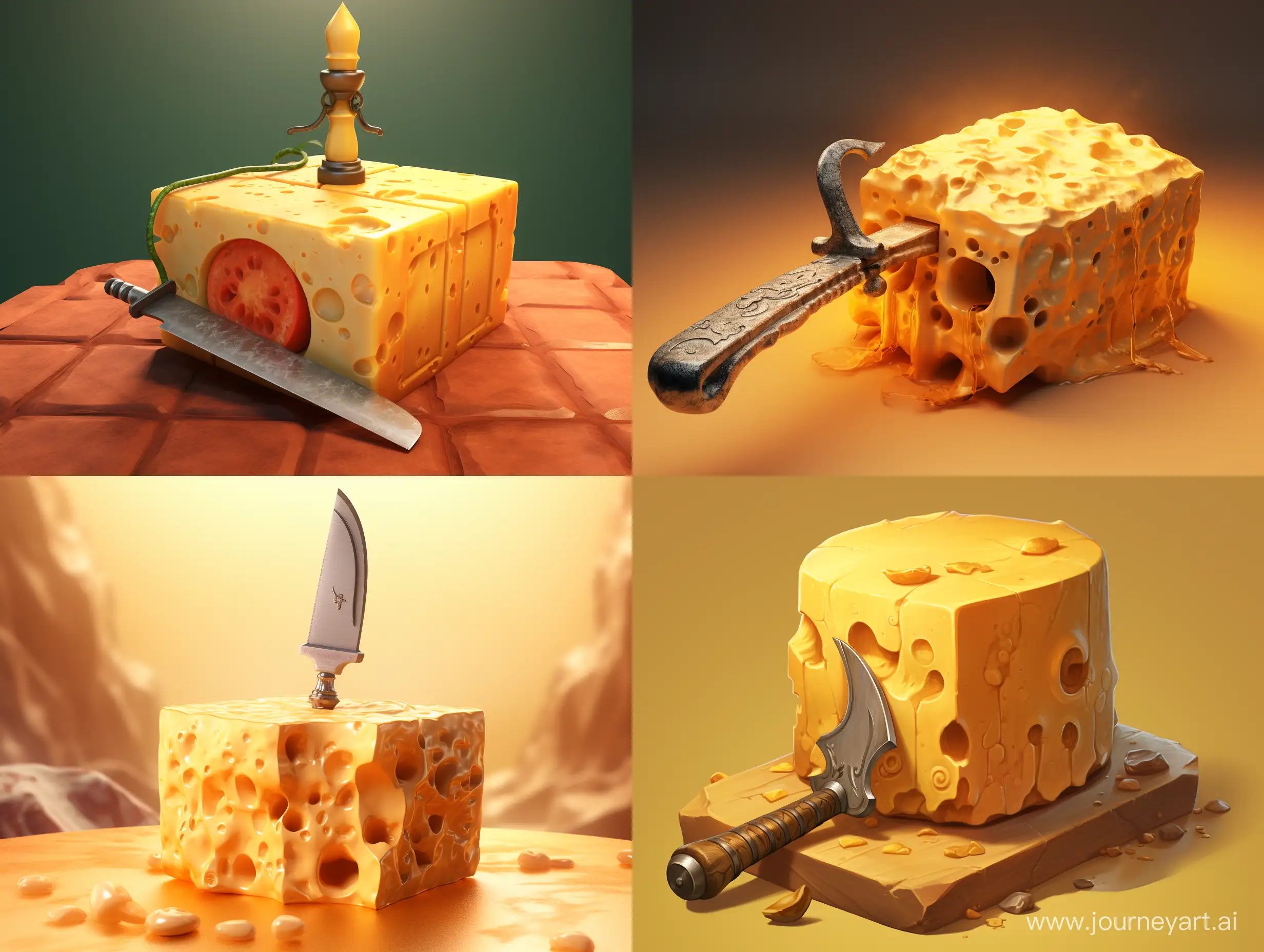 Artistic-Cheese-Block-with-Sword-Culinary-Creativity-in-43-Aspect-Ratio