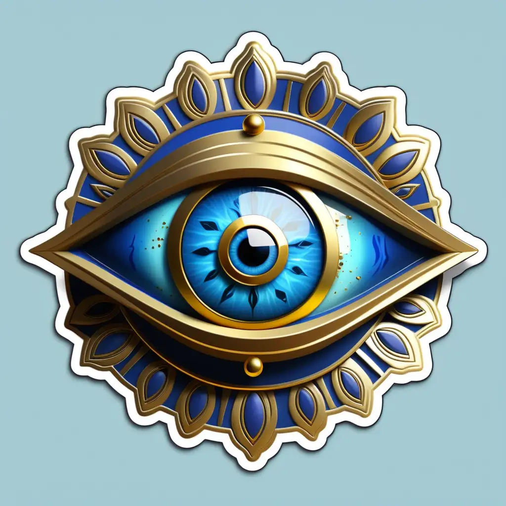 Mystical Blue and Gold God Eye Sticker Unique Spiritual Art Decal